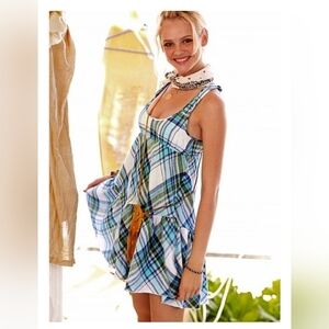 University of PINK Victoria Secrets Y2K Blue Plaid Linen Sun Dress, Med.
